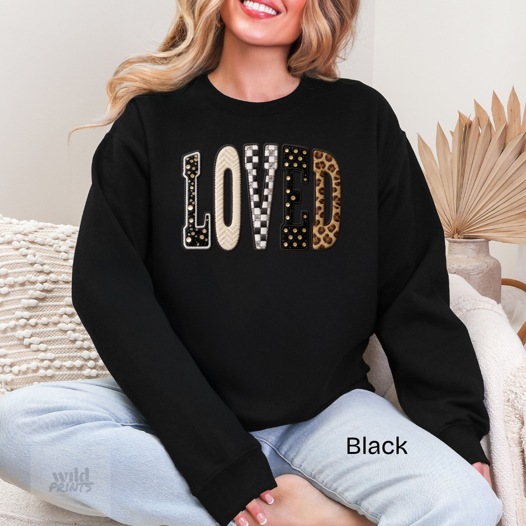LOVED Faux Patchwork Crewneck