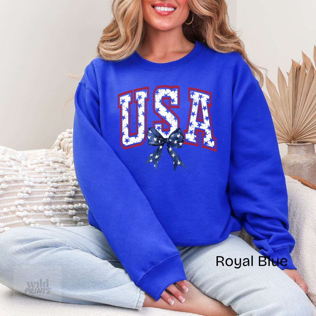 Patriotic Bow and Stars Crewneck Sweatshirt
