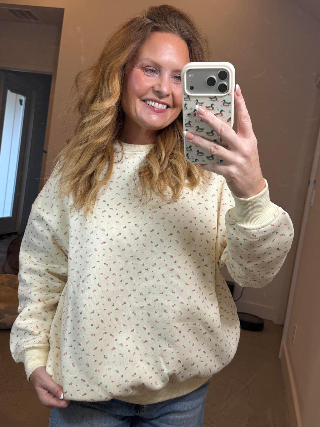 Oversized Cream Floral Sweatshirt