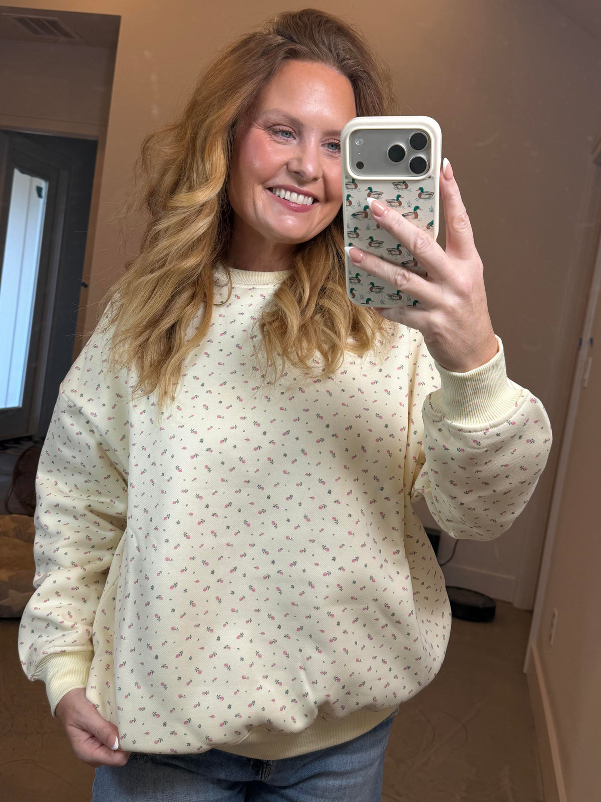 Oversized Cream Floral Sweatshirt