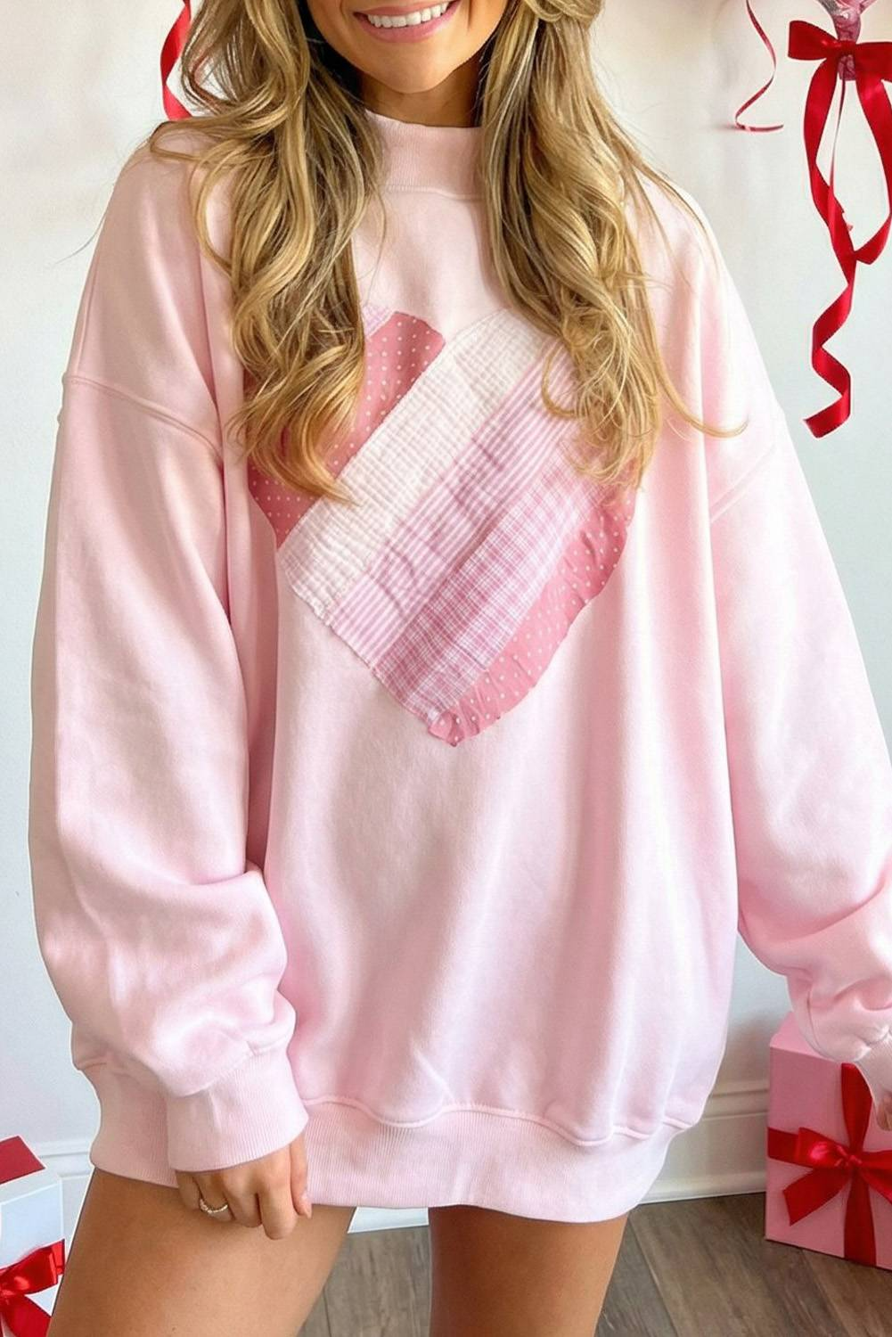 Valentine Sweetheart Patchwork Mockneck Sweatshirt