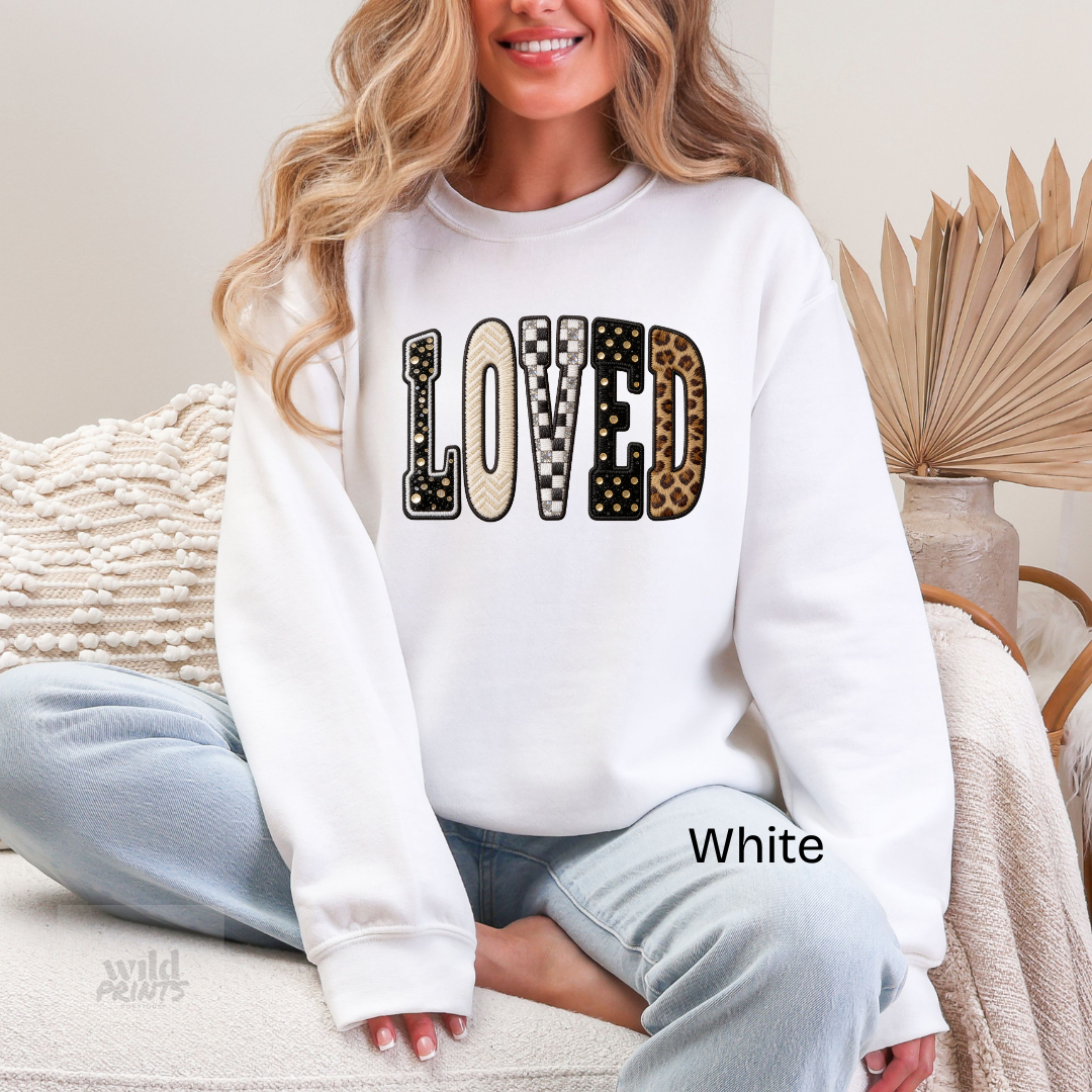 LOVED Faux Patchwork Crewneck