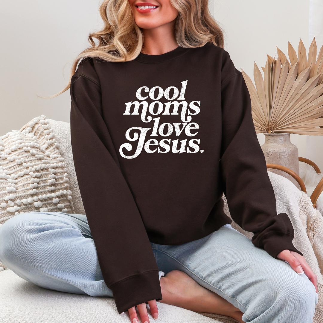 Cool Moms Love Jesus Gildan Crewneck Sweatshirt