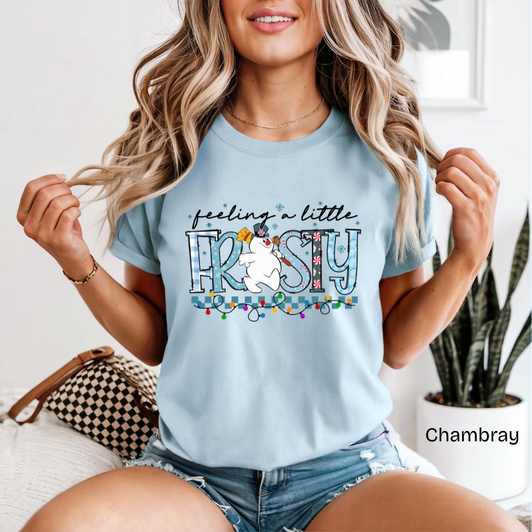 Feeling A Little Frosty Snowman Comfort Colors T-Shirt in Chambray