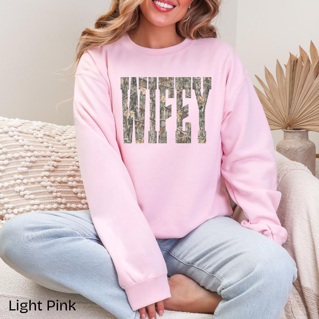 WIFEY Camo Gildan Crewneck Sweatshirt