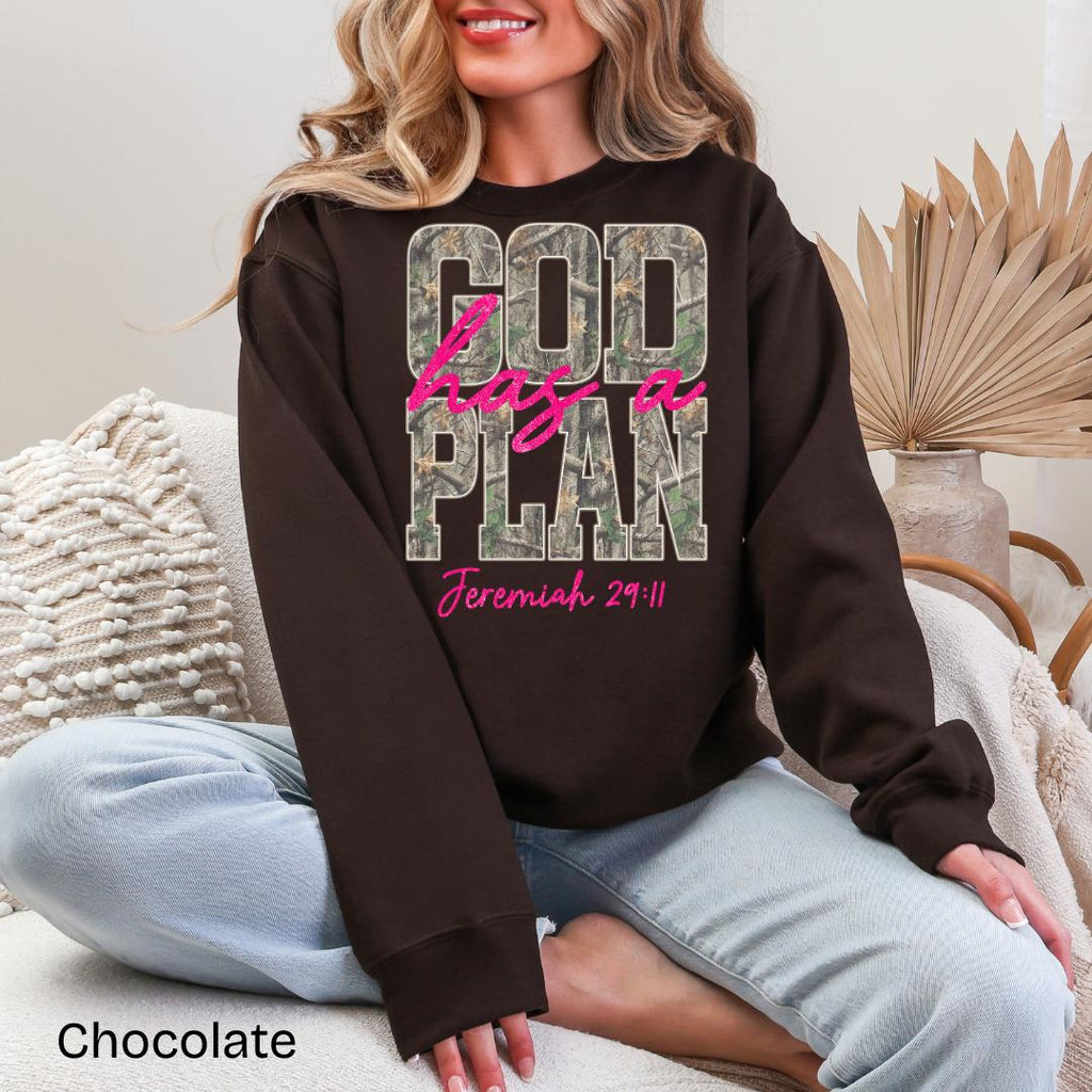 God Has A Plan Jeremiah 29:11 Camo Gildan Crewneck Sweatshirt