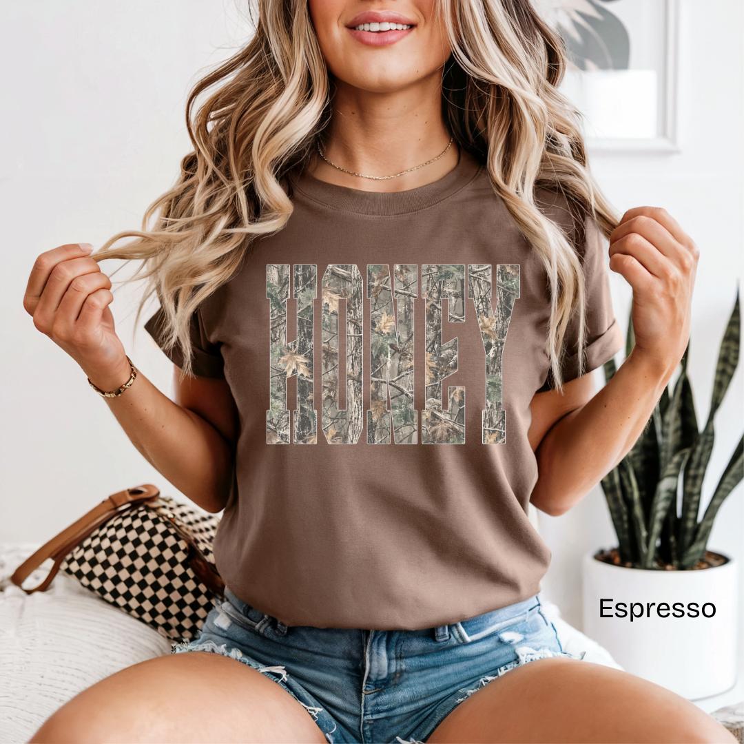 HONEY Camo Varsity Comfort Colors T-Shirt