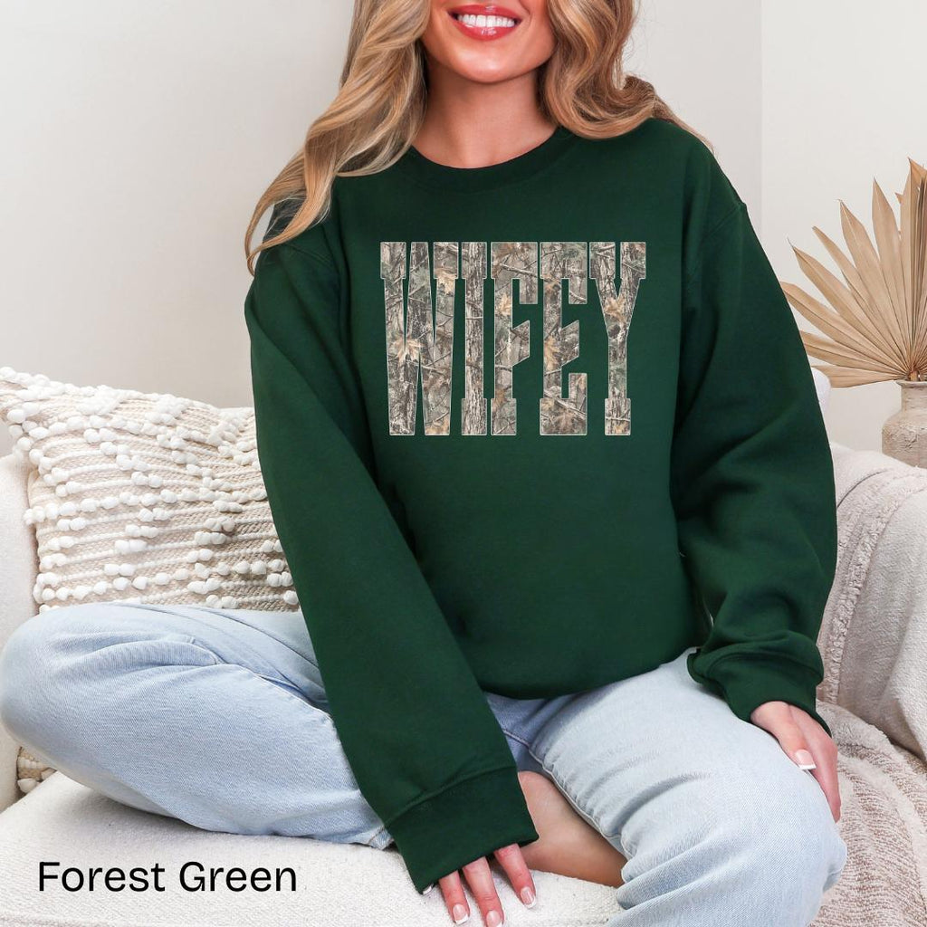 WIFEY Camo Gildan Crewneck Sweatshirt