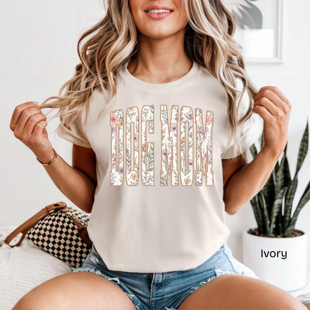 DOG MOM Wildflower Varsity Comfort Colors T-Shirt