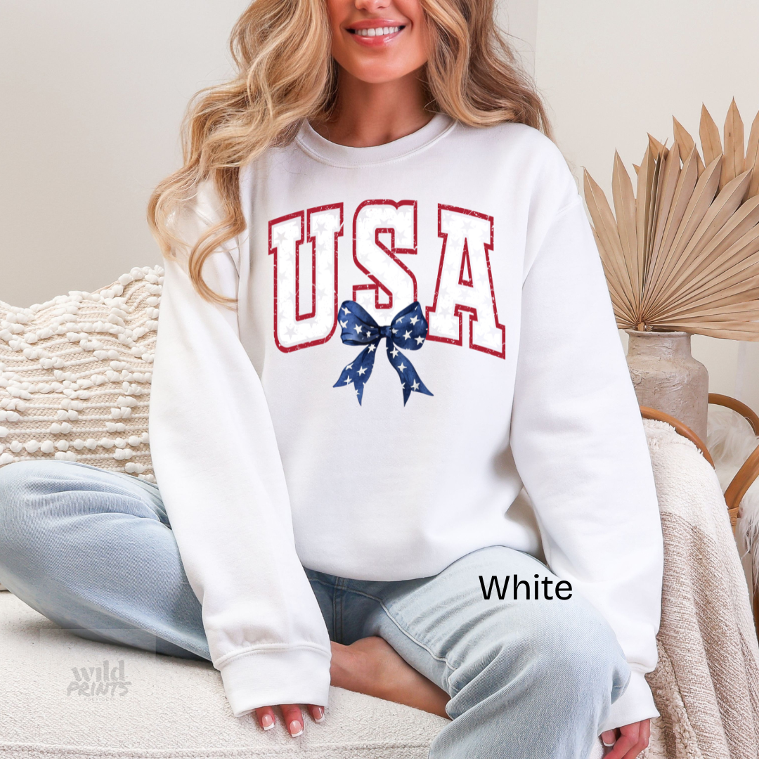 Patriotic Bow and Stars Crewneck Sweatshirt