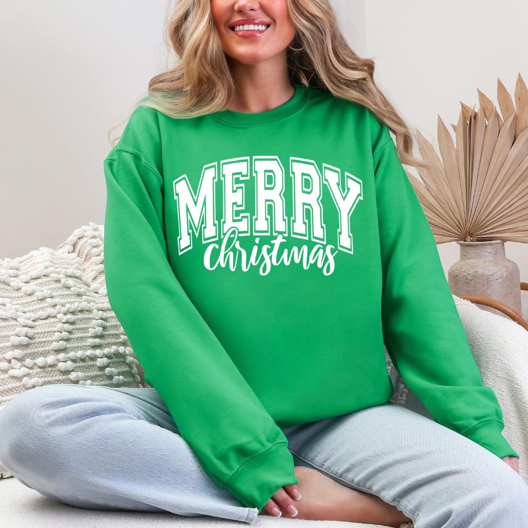Merry Christmas Classic Lettering Gildan Crewneck Sweatshirt