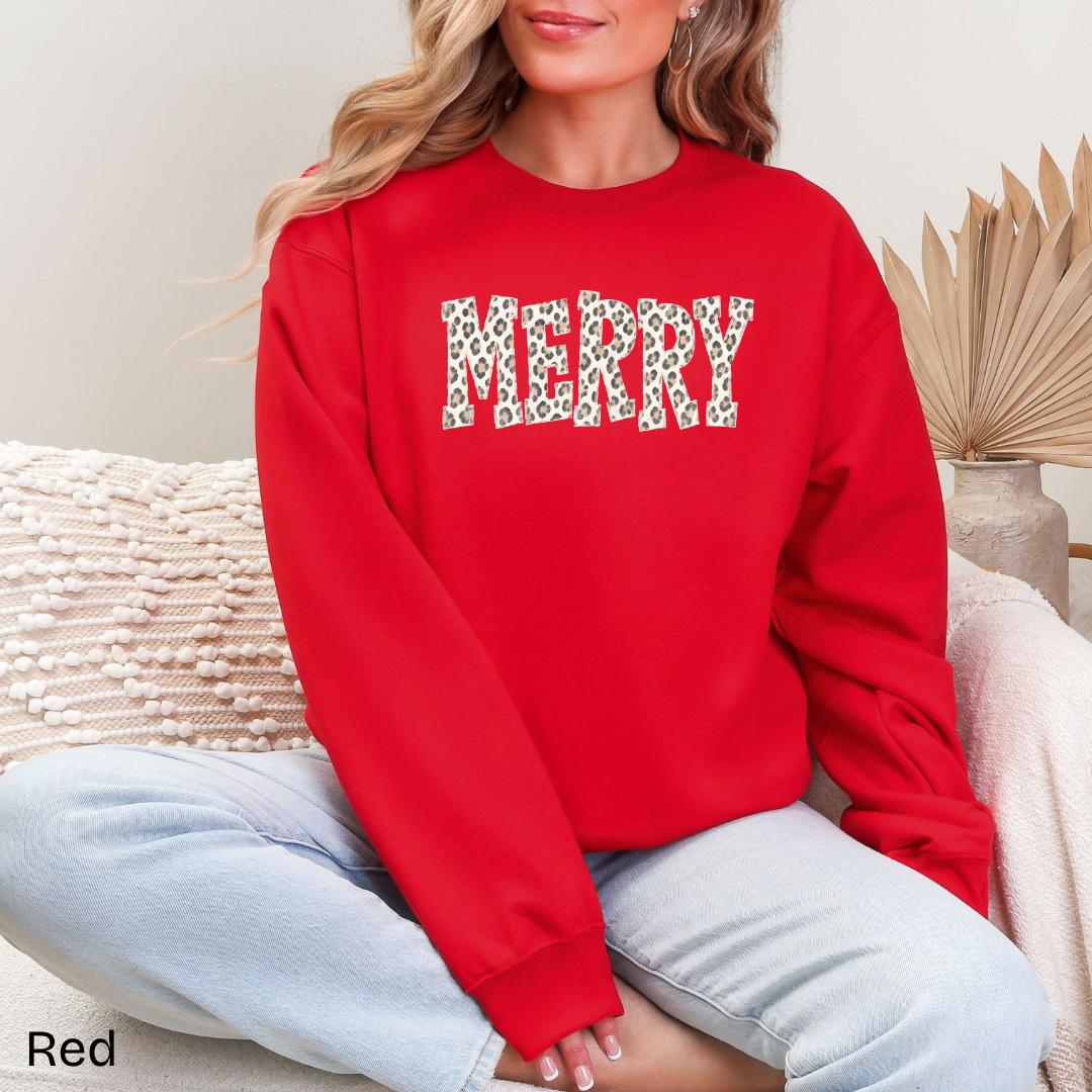 MERRY Leopard Varsity Gildan Crewneck Sweatshirt
