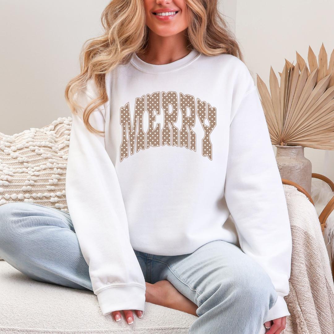 MERRY Polka Dot Varsity Gildan Crewneck Sweatshirt