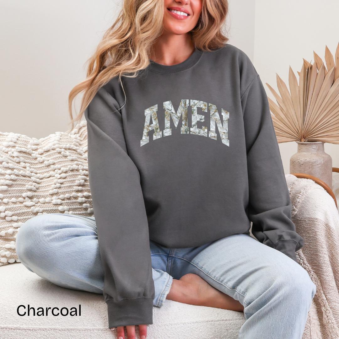 AMEN Winter Camo Varsity Gildan Crewneck Sweatshirt