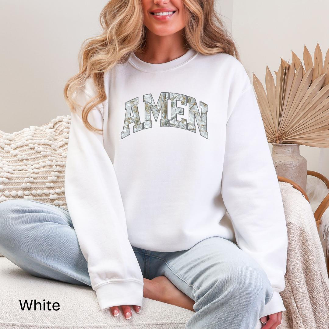 AMEN Winter Camo Varsity Gildan Crewneck Sweatshirt