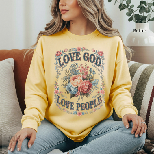 Vintage Love God Love People Comfort Colors Crewneck