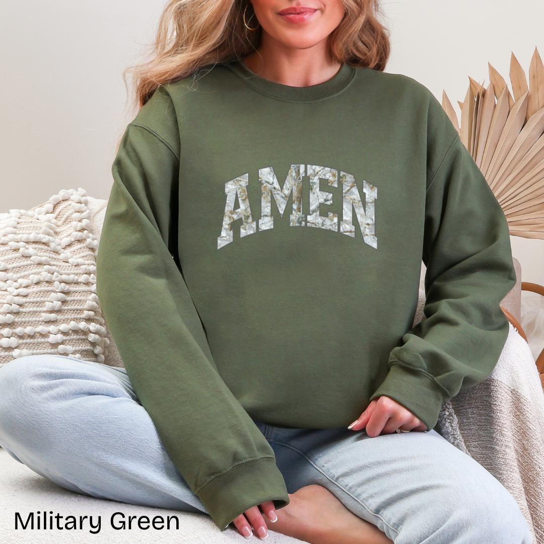 AMEN Winter Camo Varsity Gildan Crewneck Sweatshirt