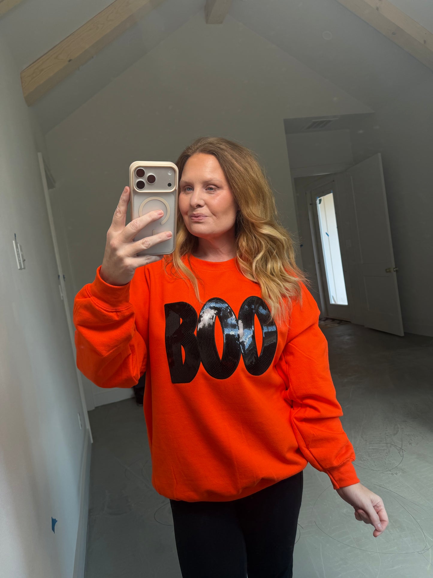 Ladies Halloween Boo Sequin Patch Sweatshirt