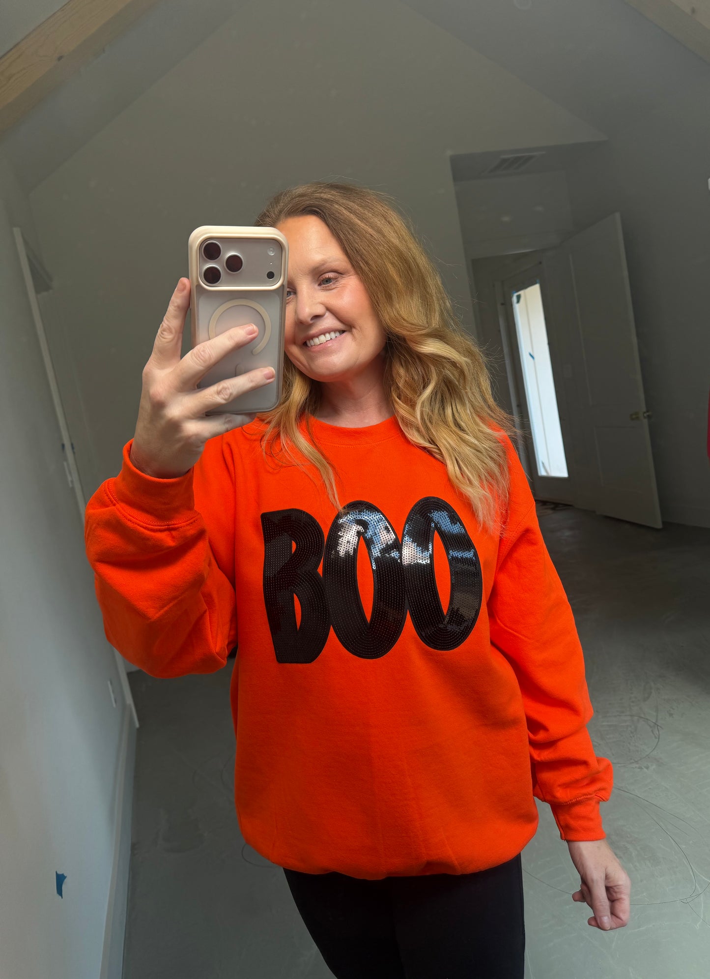 Ladies Halloween Boo Sequin Patch Sweatshirt