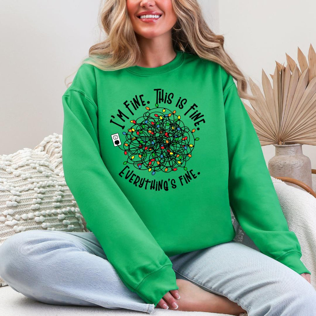 I'm Fine This Is Fine Christmas Lights Gildan Crewneck Sweatshirt
