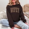 WIFEY Checkered Varsity Gildan Crewneck Sweatshirt in Dark Chocolate