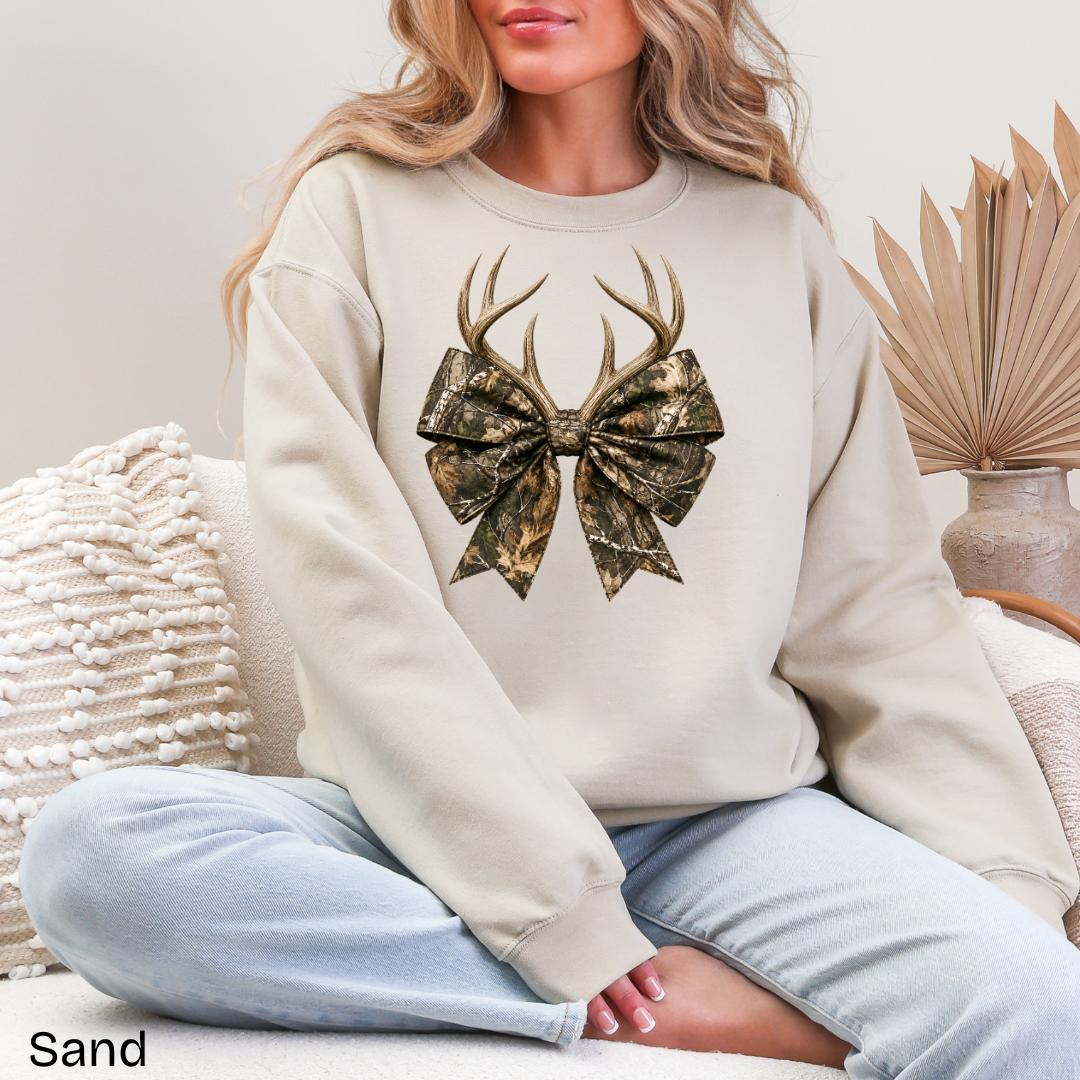 Camo Bow with Deer Antlers Gildan Crewneck Sweatshirt