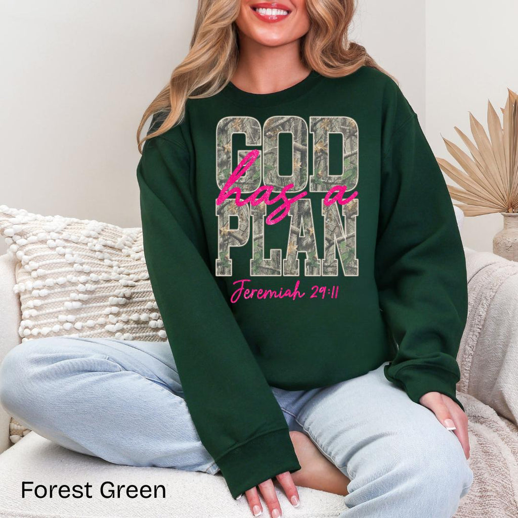 God Has A Plan Jeremiah 29:11 Camo Gildan Crewneck Sweatshirt
