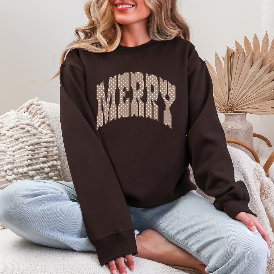 MERRY Polka Dot Varsity Gildan Crewneck Sweatshirt