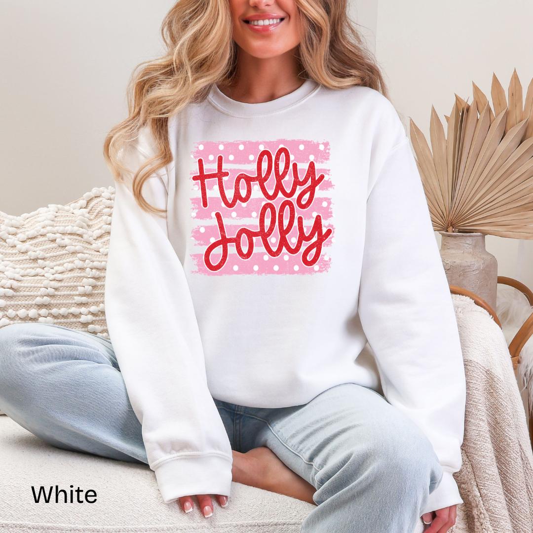Holly Jolly Pink Polka Dot Gildan Crewneck Sweatshirt