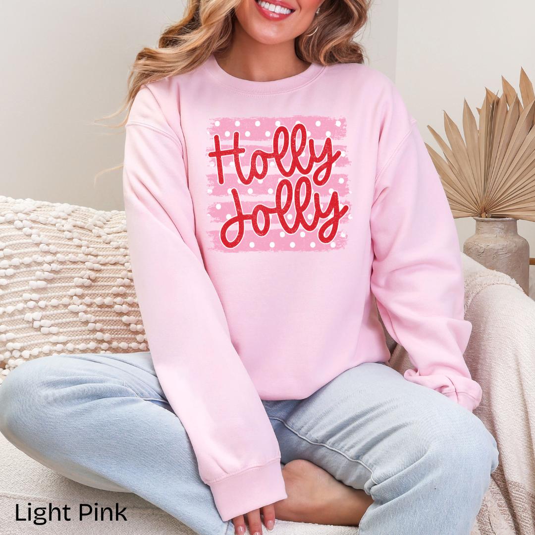 Holly Jolly Pink Polka Dot Gildan Crewneck Sweatshirt