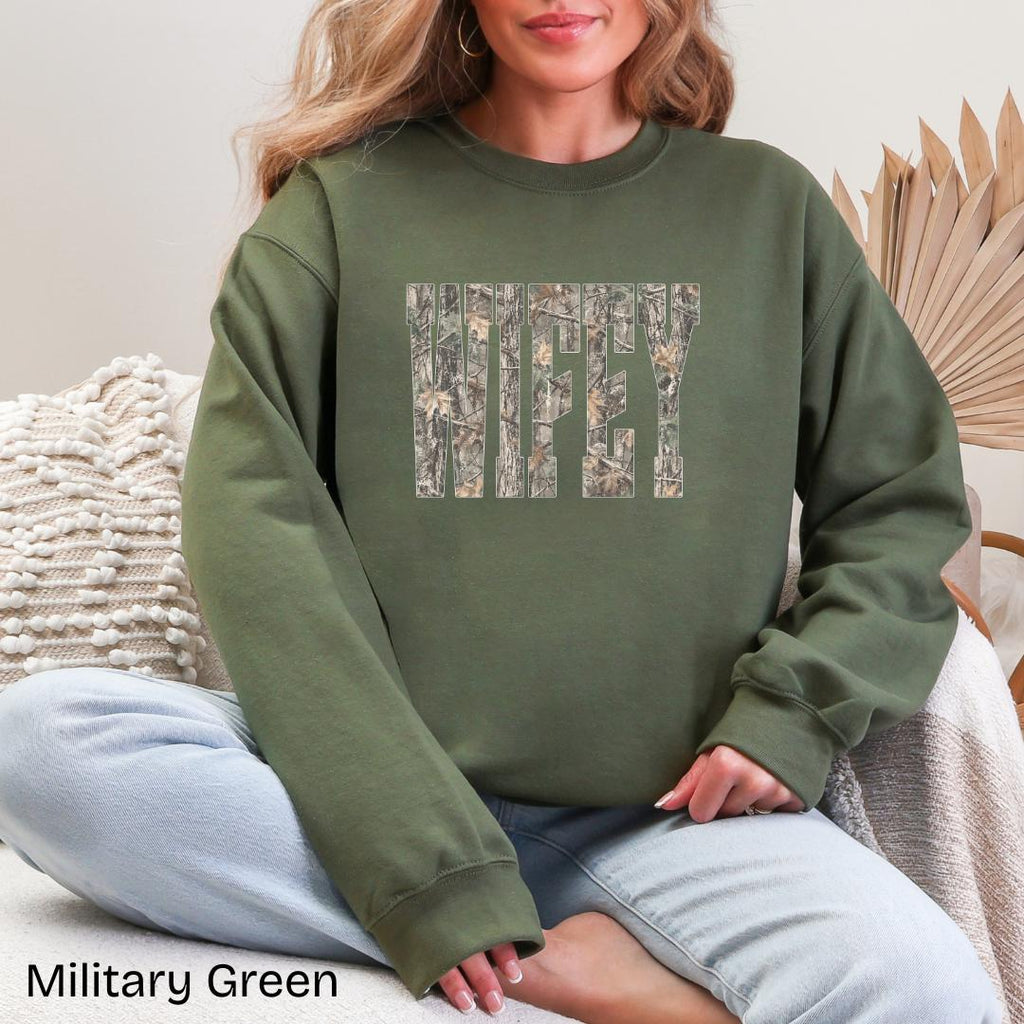 WIFEY Camo Gildan Crewneck Sweatshirt