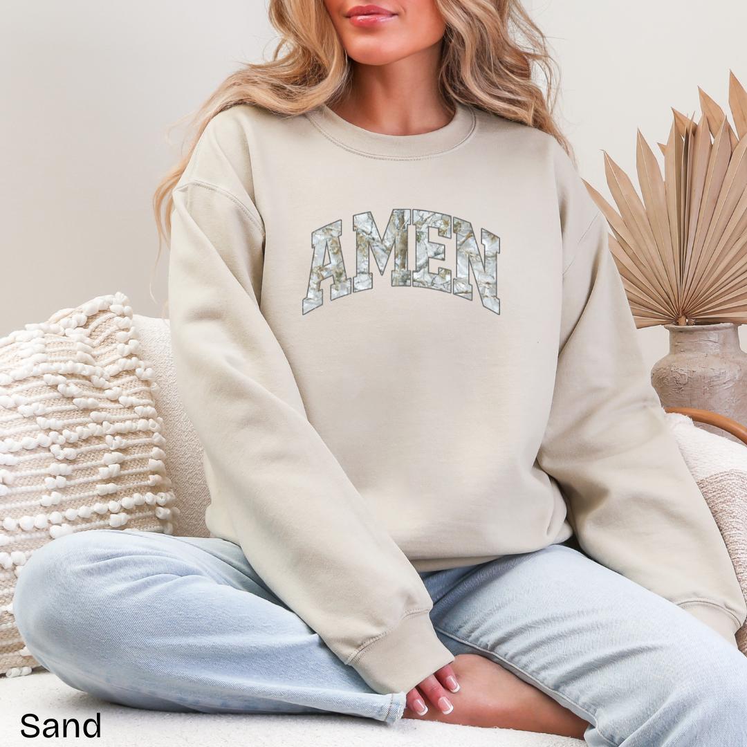 AMEN Winter Camo Varsity Gildan Crewneck Sweatshirt