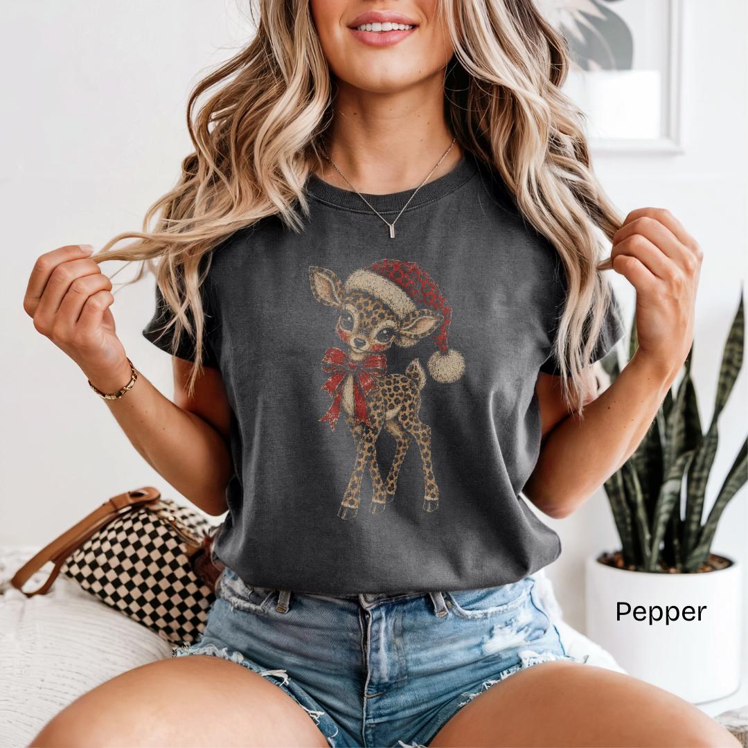 Vintage Leopard Christmas Fawn Comfort Colors T-Shirt